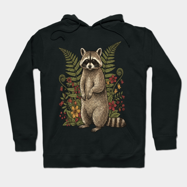 Vintage Raccoon and Forest Blooms Hoodie by BirdsnStuff