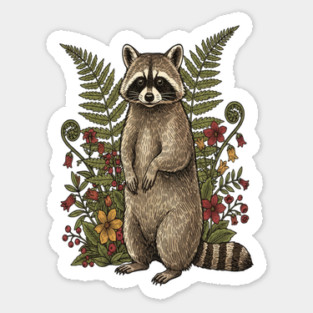Vintage Raccoon and Forest Blooms Magnet