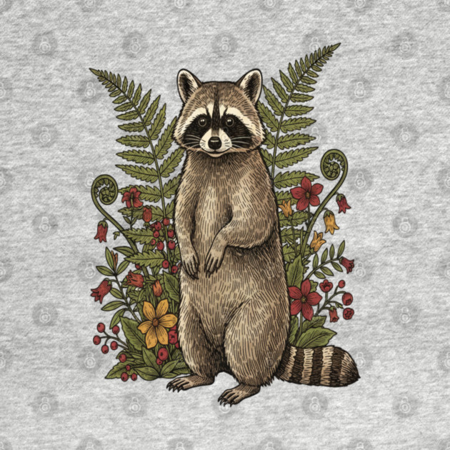 Vintage Raccoon and Forest Blooms by BirdsnStuff