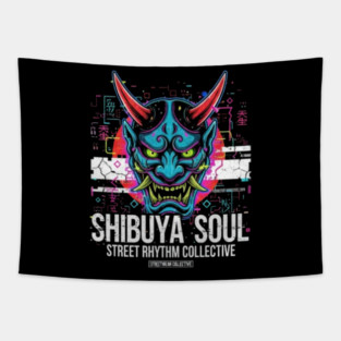 "SHIBUYA SOUL" – Cyber-Oni Neon Graphic Tapestry