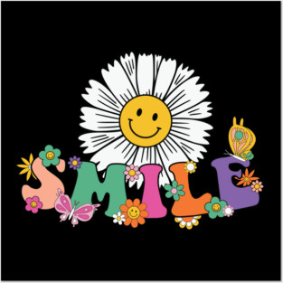 Happy Retro Daisy Smile Face Preppy Aesthetic Men Women Kid Posters and Art
