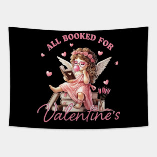 All Booked For Valentine's - Funny Cute Book Lover Cherub Art Tapestry