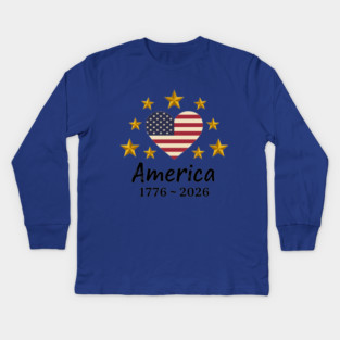 Patriotic USA Heart American Flag Stars Independence Anniversary Kids Long Sleeve T-Shirt
