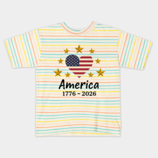 Patriotic USA Heart American Flag Stars Independence Anniversary Kids T-Shirt