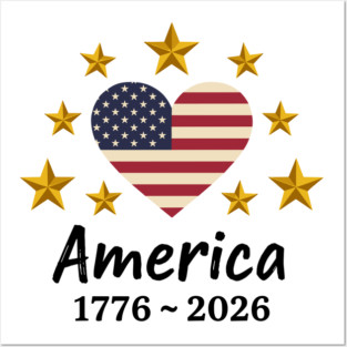 Patriotic USA Heart American Flag Stars Independence Anniversary Posters and Art