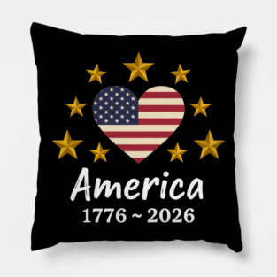 America 1776 2026 Patriotic Heart USA Independence Anniversary Pillow
