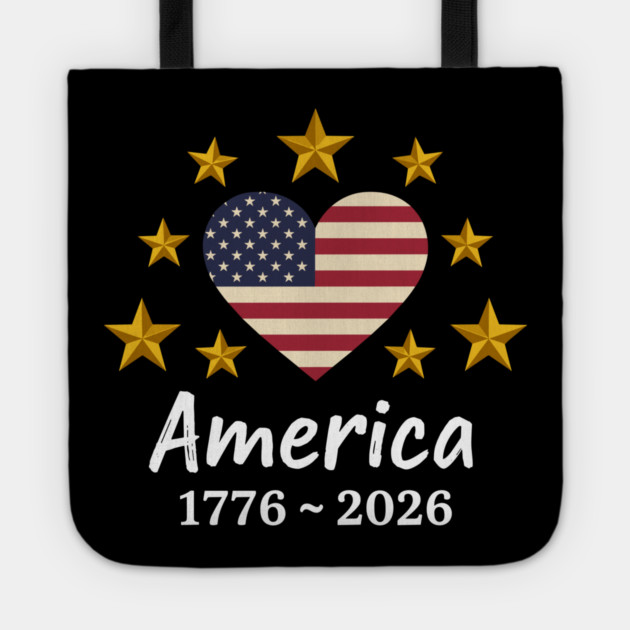 America 1776 2026 Patriotic Heart USA Independence Anniversary Tote by Chi's Store 1