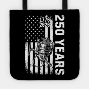 250 Years Fishing Patriotic USA Reel Flag Anniversary Tote