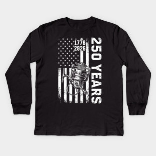250 Years Fishing Patriotic USA Reel Flag Anniversary Kids Long Sleeve T-Shirt