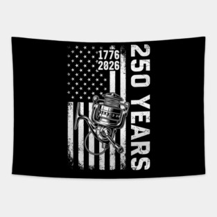 250 Years Fishing Patriotic USA Reel Flag Anniversary Tapestry