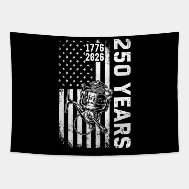 250 Years Fishing Patriotic USA Reel Flag Anniversary Tapestry by Chi's Store 1