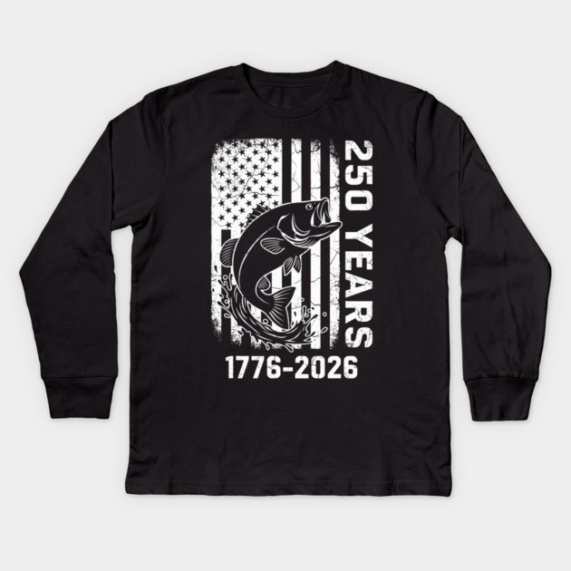 250 Years Patriotic Fishing USA Bass Independence Kids Long Sleeve T-Shirt by Chi's Store 1