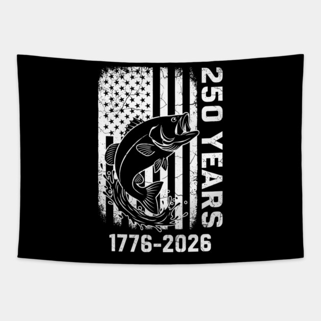 250 Years Patriotic Fishing USA Bass Independence Tapestry by Chi's Store 1