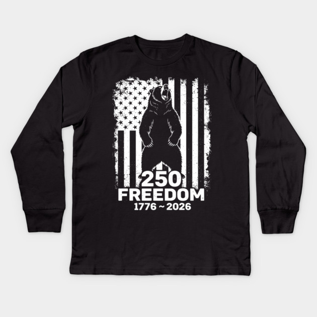 250 Years of Freedom Patriotic Bear USA Independence Kids Long Sleeve T-Shirt by Chi's Store 1