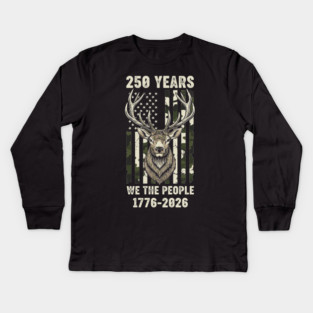 250 Years We The People Patriotic Deer Hunting Camo USA Kids Long Sleeve T-Shirt