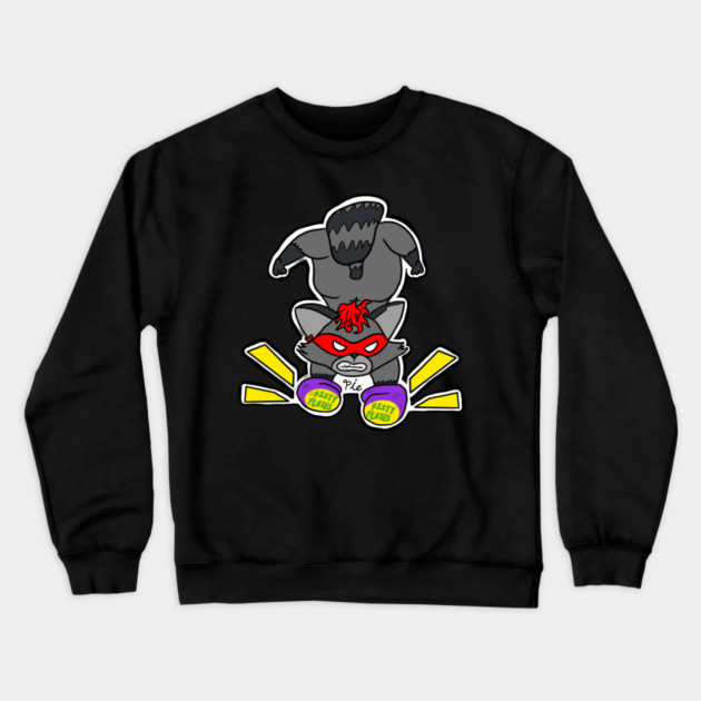 Ninja Raccoon Crewneck Sweatshirt by Lou Johnson
