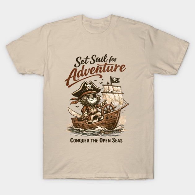Set Sail for Adventure Cat Pirate T-Shirt by Champanie's Store