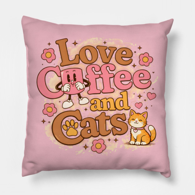 Love Coffee and Cats Pillow by Champanie's Store