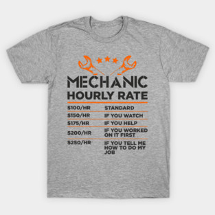 Mechanic Hourly Rate Auto Shop Humor T-Shirt