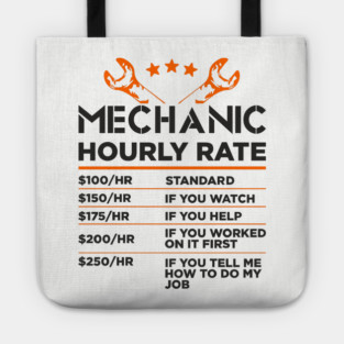 Mechanic Hourly Rate Auto Shop Humor Tote