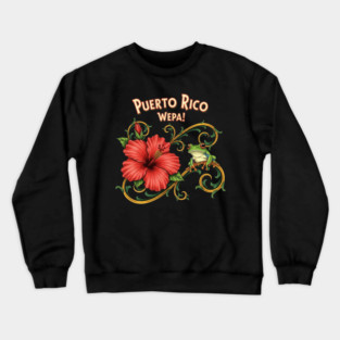 Puerto Rico WEPA! Cute Coqui Frog On Hibiscus Floral Vine Celebration Item Crewneck Sweatshirt