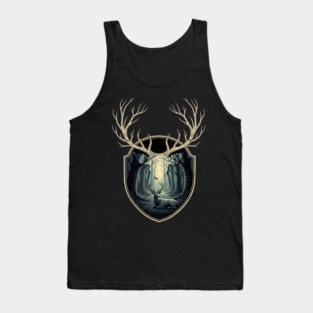 Beautiful Forest Deer Scene with Antlers Stag Animal Artwork Wilderness Nature Tank Top