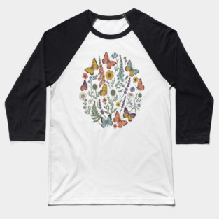 Delicate Butterfly and Wildflower Garden Baseball T-Shirt