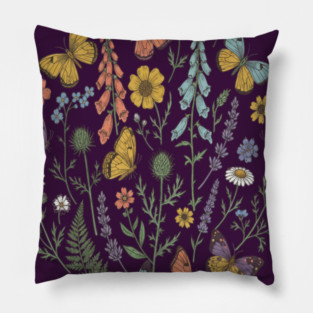 Delicate Butterfly and Wildflower Garden Pillow