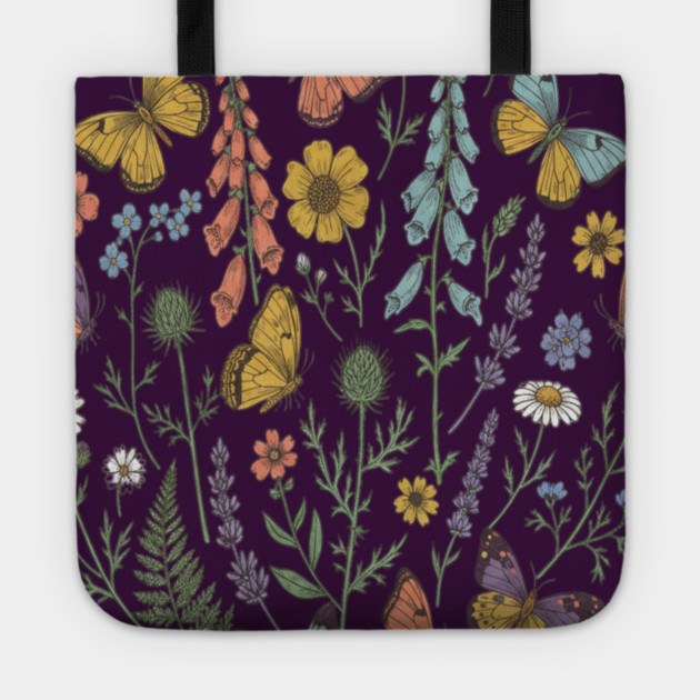 Delicate Butterfly and Wildflower Garden Tote by BirdsnStuff