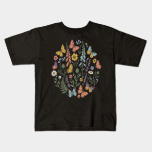 Delicate Butterfly and Wildflower Garden Kids T-Shirt