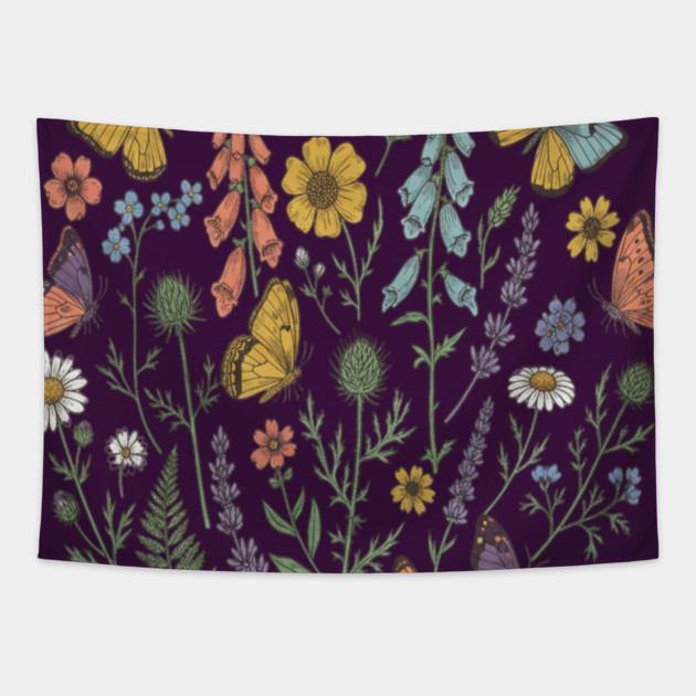Delicate Butterfly and Wildflower Garden Tapestry by BirdsnStuff