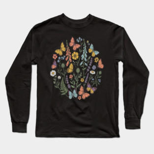 Delicate Butterfly and Wildflower Garden Long Sleeve T-Shirt