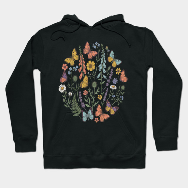 Delicate Butterfly and Wildflower Garden Hoodie by BirdsnStuff
