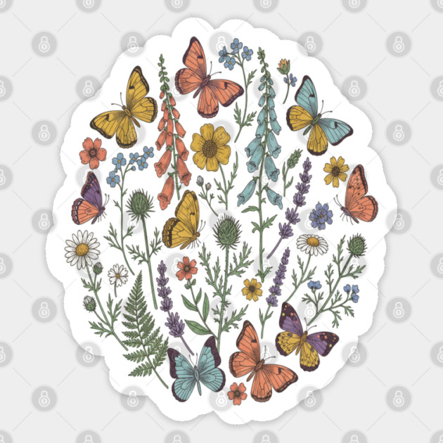 Delicate Butterfly and Wildflower Garden Sticker by BirdsnStuff