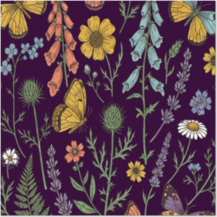 Delicate Butterfly and Wildflower Garden Posters and Art