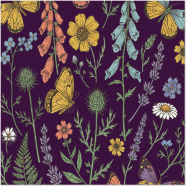 Delicate Butterfly and Wildflower Garden Wall Art by BirdsnStuff