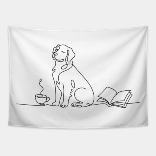 Coffee Dog and Books Lover Tapestry