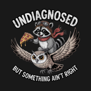 Undiagnosed Something Aint Right Funny Raccoon Pizza Owl T-Shirt