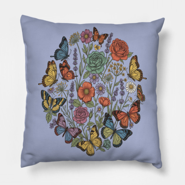 Vintage Botanical Butterfly Garden Meadow Pillow by BirdsnStuff