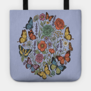 Vintage Botanical Butterfly Garden Meadow Tote