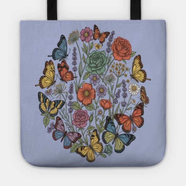 Vintage Botanical Butterfly Garden Meadow Tote by BirdsnStuff