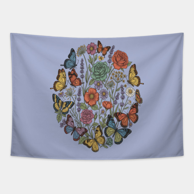 Vintage Botanical Butterfly Garden Meadow Tapestry by BirdsnStuff