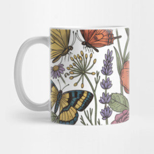 Vintage Botanical Butterfly Garden Meadow Mug
