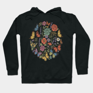 Vintage Botanical Butterfly Garden Meadow Hoodie