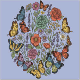 Vintage Botanical Butterfly Garden Meadow Posters and Art