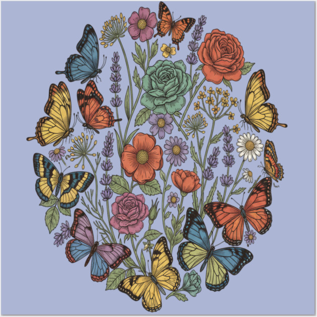 Vintage Botanical Butterfly Garden Meadow Wall Art by BirdsnStuff