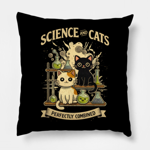 Science and Cats Perfectly Combined Pillow by Champanie's Store