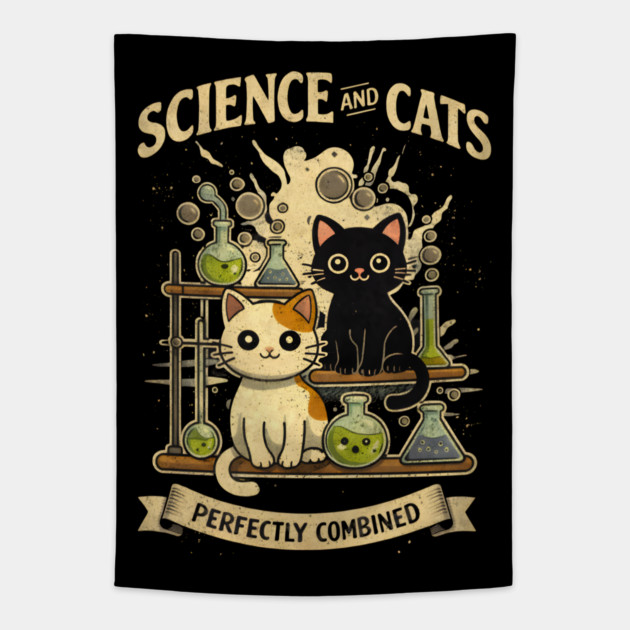 Science and Cats Perfectly Combined Tapestry by Champanie's Store