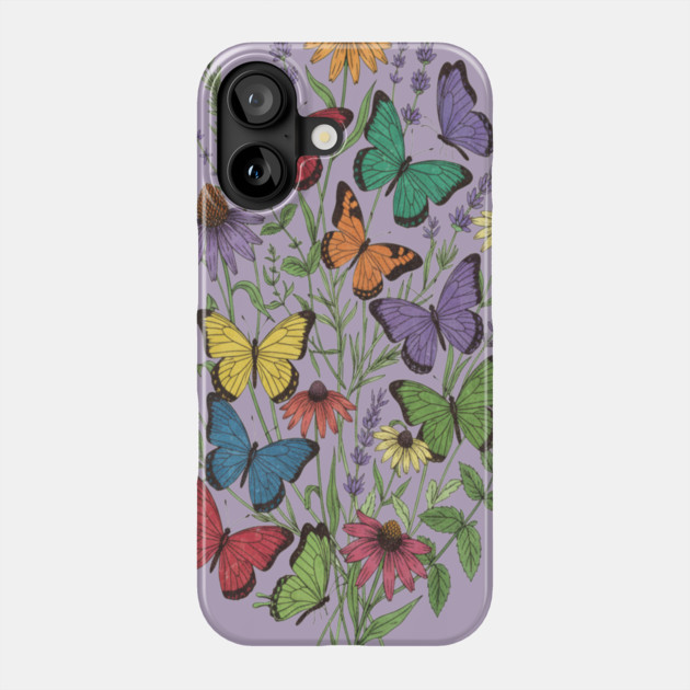 Vintage Wildflower Butterfly Garden Illustration Phone Case by BirdsnStuff