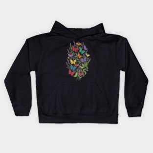 Vintage Wildflower Butterfly Garden Illustration Kids Hoodie